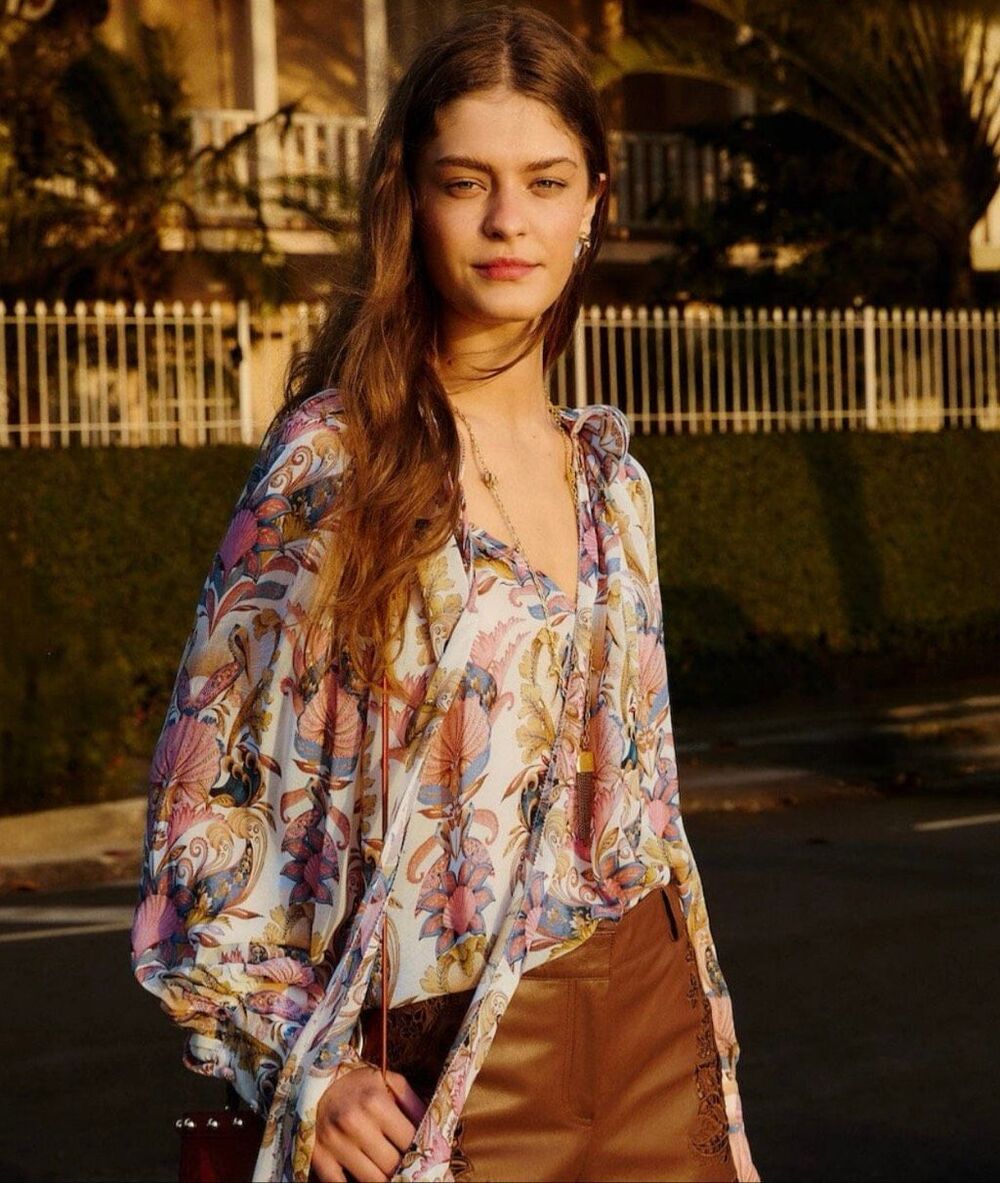 FARM RIO EUC Off-White Sea Garden Ruffled Long Sleeve Elevated Shirt Tapestry M